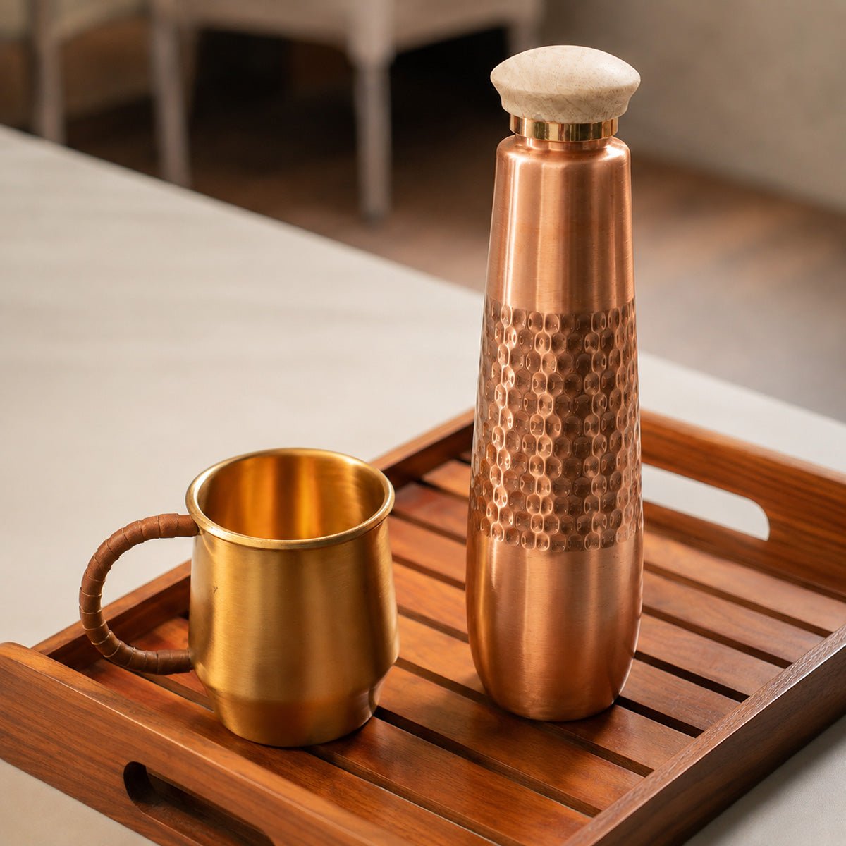 Brass Coffee Mug & Pure Copper Water Bottle | Everyday Wellness Duo - House of Dhatu
