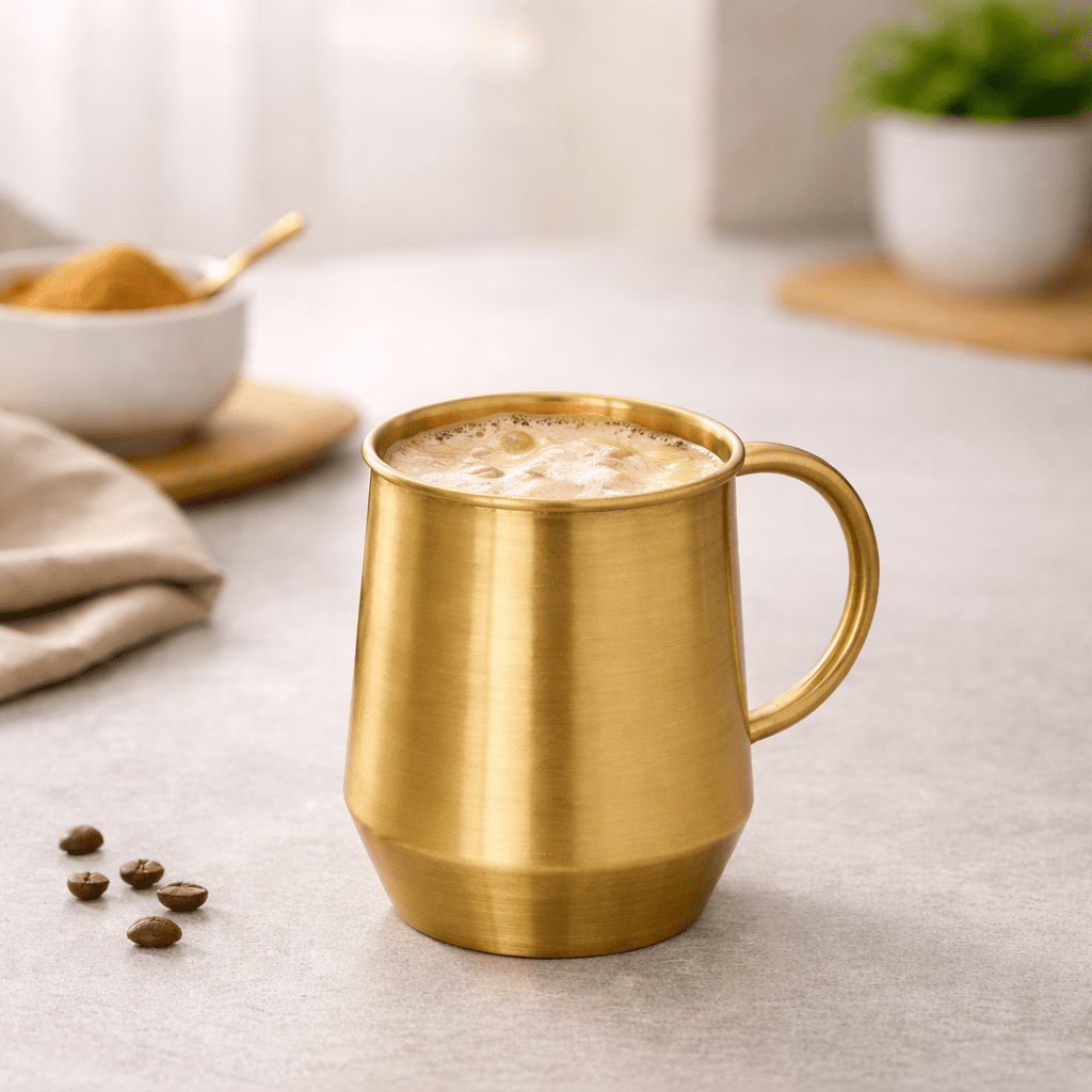 Brass Coffee Mug with Wooden Lid - Dhatu