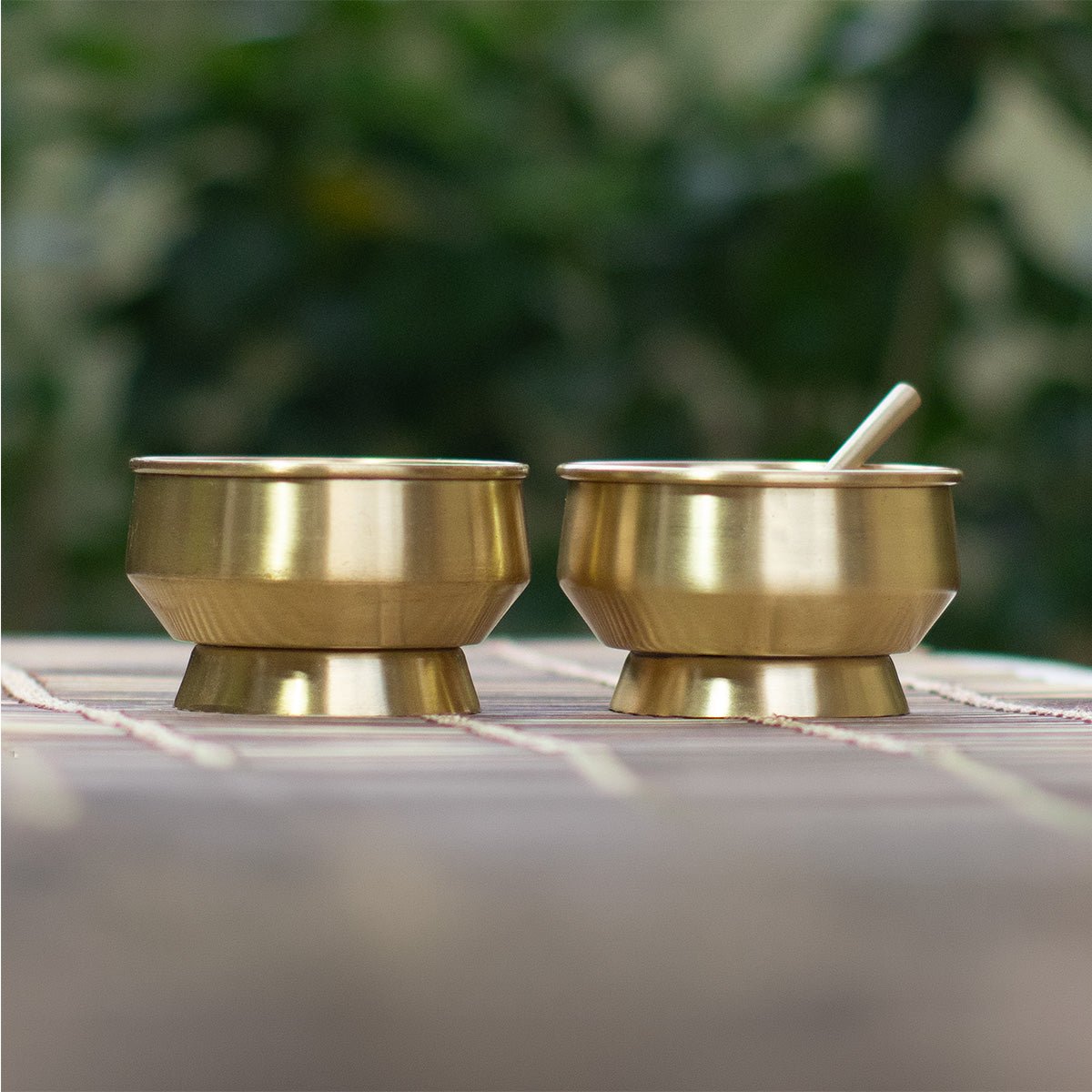 Brass Serving Bowl with Spoon – Handcrafted Traditional Set of 2 - House of Dhatu