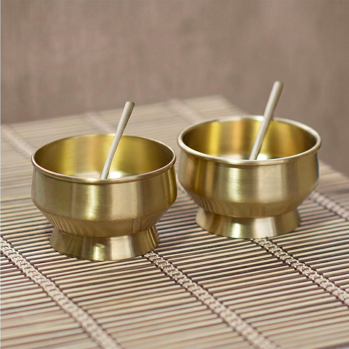 Brass Serving Bowl with Spoon – Handcrafted Traditional Set of 2 - House of Dhatu