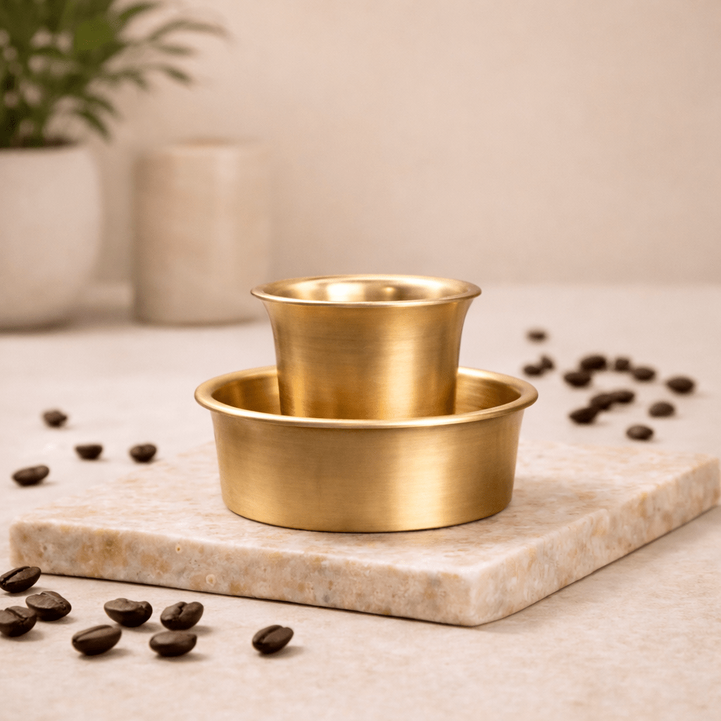 Kansa Dabara Set | Pure Bronze Coffee Tumbler & Saucer - Dhatu