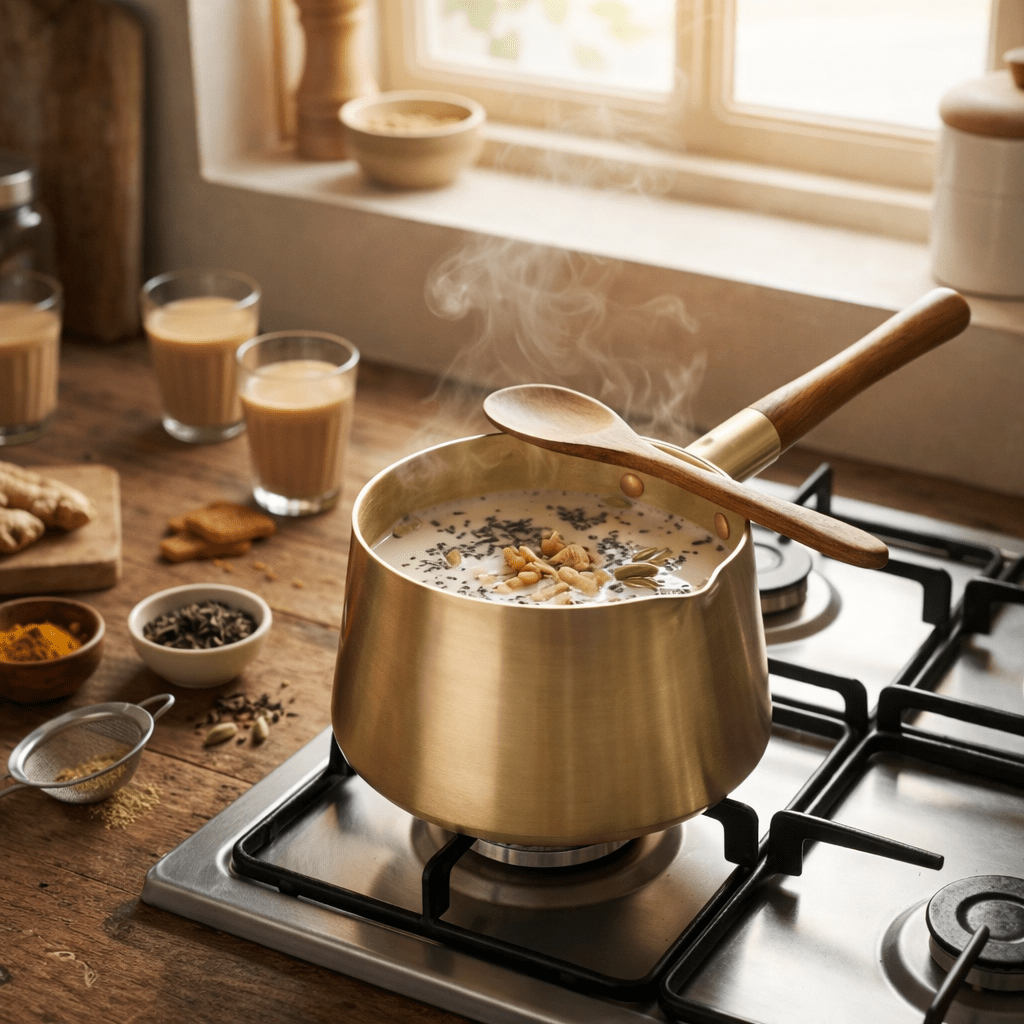 Brass Chai Pan with Kalai - Dhatu