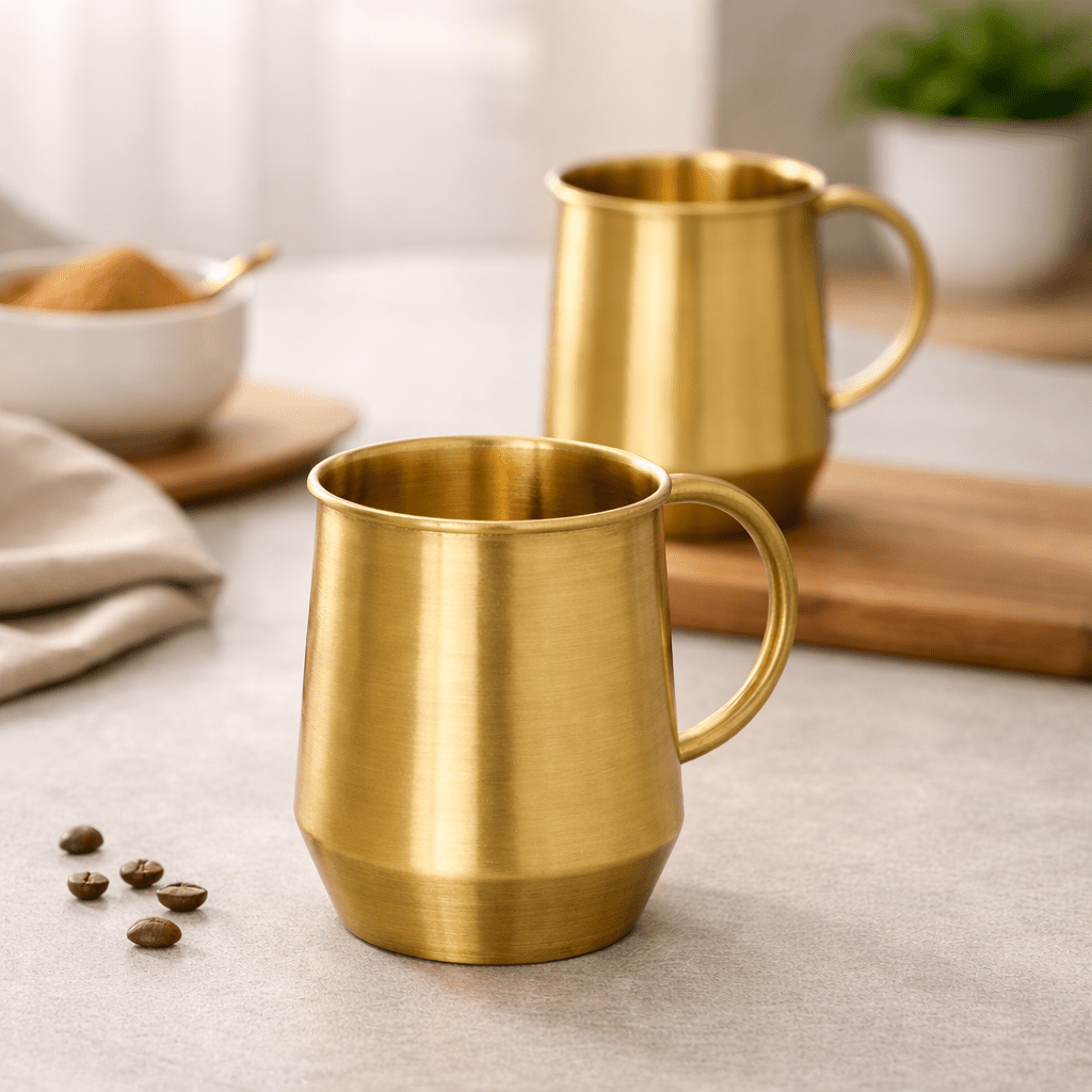 Brass Coffee Mug with Wooden Lid - Dhatu