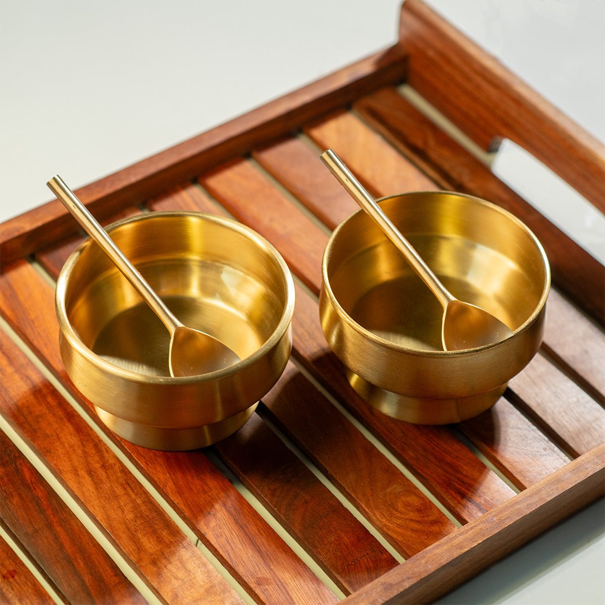 Brass Serving Bowl with Spoon – Handcrafted Traditional Set of 2 - House of Dhatu