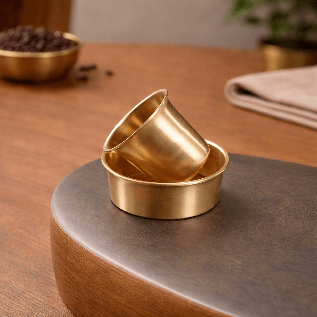 Kansa Dabara Set | Pure Bronze Coffee Tumbler & Saucer - House of Dhatu
