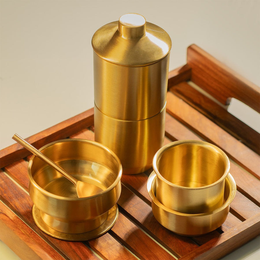 The Housewarming Set – Brass Coffee Maker, Dabara, Mug, Bowls & Coasters