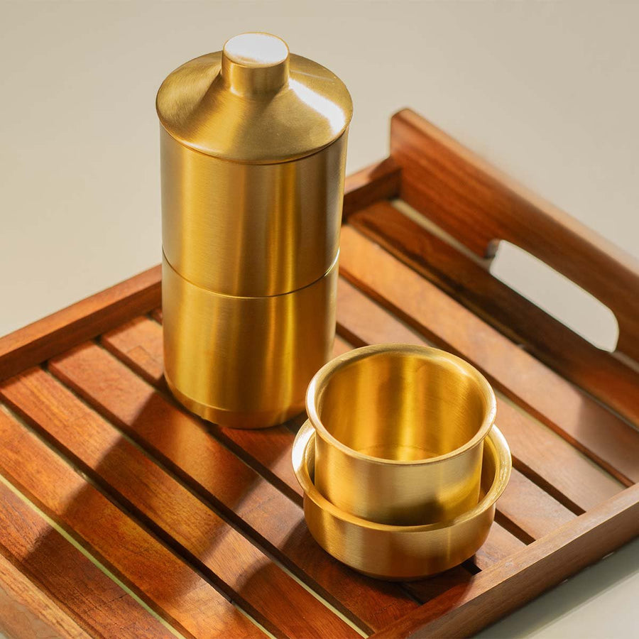 The South Indian Coffee Ritual – Brass Coffee Maker & Dabara Set (For 1)